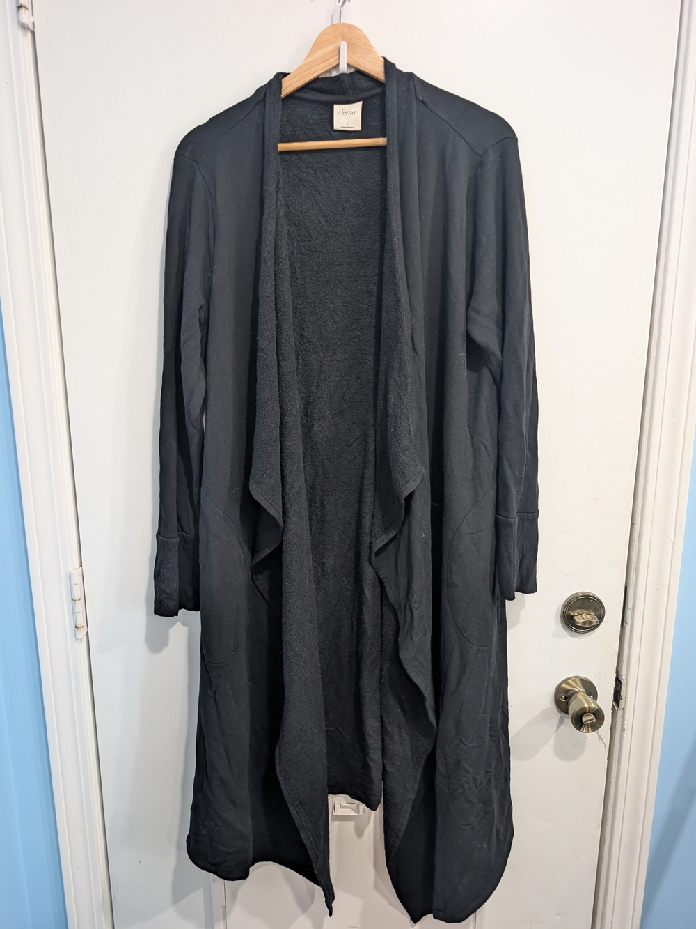 Soma Women's Long Open-Front Cardigan Duster Black Size Large Pockets